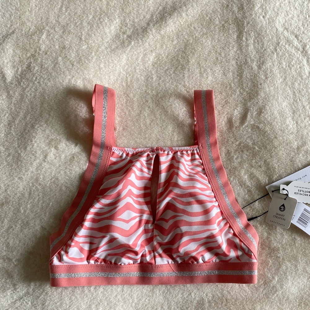 Sanctuary swim top | pink | animal print | athleisure | Anthropologie | small